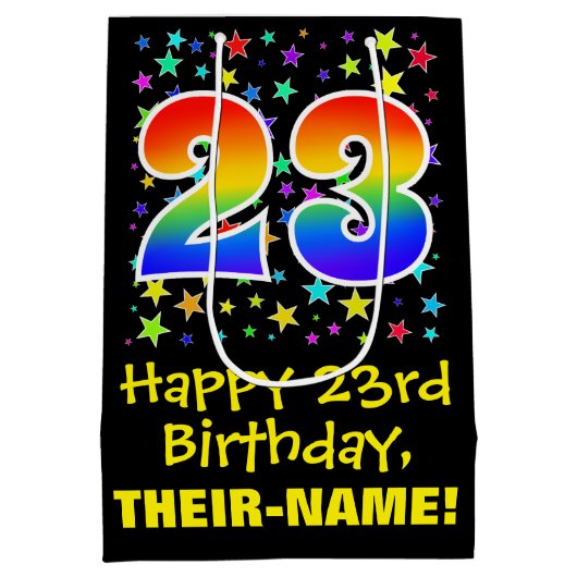 23誕生日:カラフルスターズパターン&レインボー23 ミディアムペーパーバッグ (裏面)