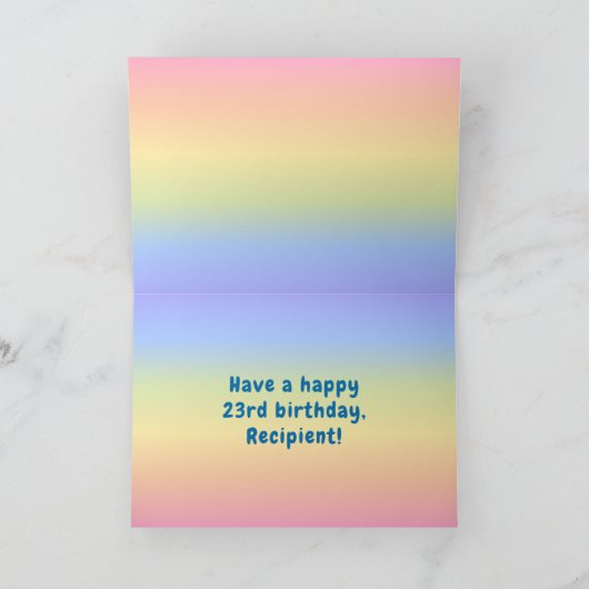23誕生日:カラフルレインボー# 23,名前をカスタムする カード (内部)