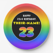 23誕生日:カラフルレインボー# 23,名前をカスタムする ペーパープレート (正面)
