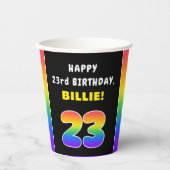23誕生日:カラフルレインボー# 23,名前をカスタムする 紙コップ (正面)