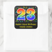 23誕生日:カラフル音楽シンボル、レインボー23 スクエアシール (バッグ)