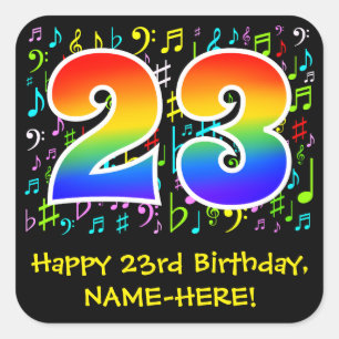 23誕生日:カラフル音楽シンボル、レインボー23 スクエアシール