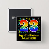 23誕生日:カラフル音楽シンボル、レインボー23 缶バッジ (正面&裏面)