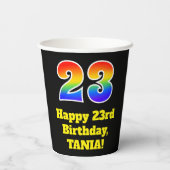 23誕生日:カラフル、おもしろい、エキサイティング、レインボー23 紙コップ (裏面)