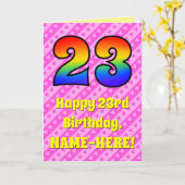 23誕生日：ピンクストライプのハート、レインボー# 23 カード (黄色い花)