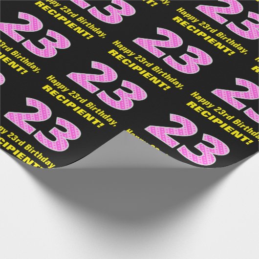 23誕生日:ピンクストライプ色のハートと"23" +名前 ラッピングペーパー (角)