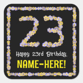 23誕生日:フローラ花数名前をカスタムする スクエアシール (正面)