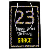 23誕生日:フローラ花数名前をカスタムする ミディアムペーパーバッグ (正面)