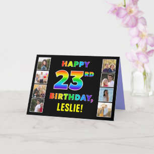 23誕生日：レインボー文字カスタム、写真&名前 カード