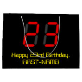 23誕生日：レッドデジタルクロックスタイル"23" +名前 ラージペーパーバッグ (裏面)