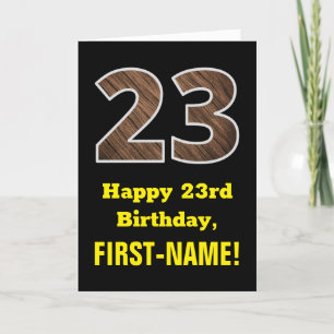 23誕生日:名前フェイク、木目パターン「23」 カード