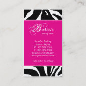 232アニマル名刺ゼブラ美しいサロンピンク 名刺 (裏面)