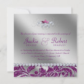 232エレガントなウェディングリーフフローラパープルスパークル 招待状 (裏面)