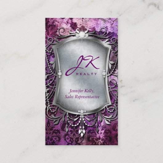 232ヴィンテージの名刺のダマスク織の鏡の紫色 名刺 (正面)