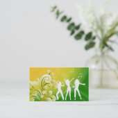 232 Djビジネス音楽緑の黄色のレトロのダンス 名刺 (スタンド正面)