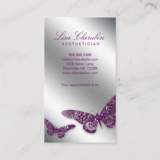 233美しい名刺サロンバタフライパープル 予約カード (裏面)