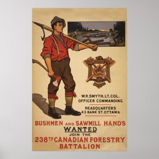 238th Canadian Forestry Battalion 1915 ポスター (正面)