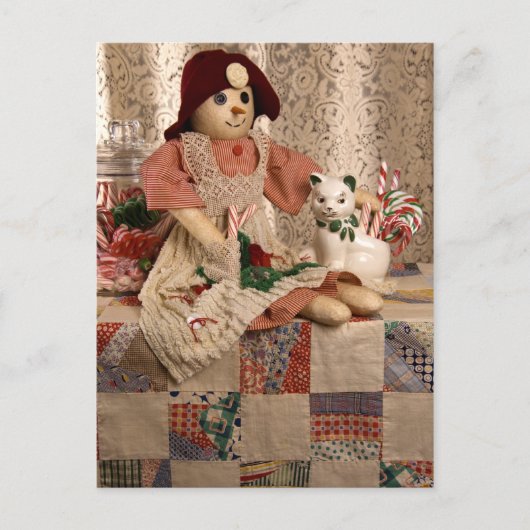 2390雪だるま人形のキルトクリスマス シーズンポストカード (正面)