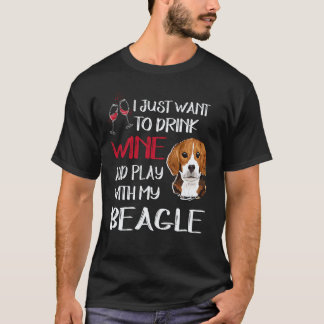 23 ワインを飲んで私のビーグルと遊ぶ Tシャツ