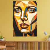 23_005,ポートレート女性，キュービスト抽象芸術アート キャンバスプリント (インサイチュ (リビング))