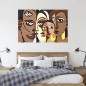 23_018，アフリカのキュービズム芸術 キャンバスプリント (インサイチュ (寝室))
