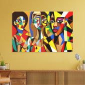 23_022、アフリカのキュービズム・アート キャンバスプリント (インサイチュ (リビング))