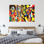 23_022、アフリカのキュービズム・アート キャンバスプリント (インサイチュ (寝室))