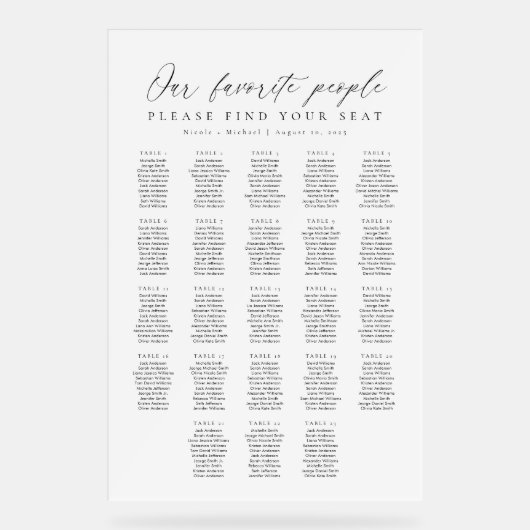 23 Tables Favorite People Acrylic Seating Chart アクリルサイン (正面)