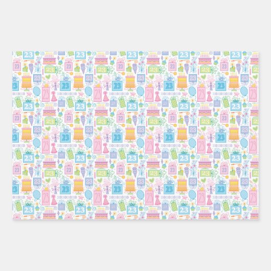23rd誕生日パステルピンクケーキプレゼント風船 ラッピングペーパーシート (正面)