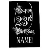 23rd Birthday: Fancy, Elegant Script + Custom Name ミディアムペーパーバッグ (正面)