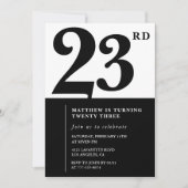 23rd birthday invitations Black and White Elegant 招待状 (正面)