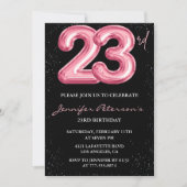 23rd birthday invitations Pink Balloon Glam Black  招待状 (正面)