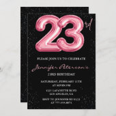 23rd birthday invitations Pink Balloon Glam Black  招待状 (正面/裏面)