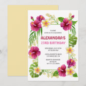 23rd birthday invitations Tropical Floral Pink 招待状 (正面/裏面)