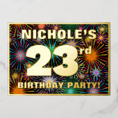 23rd Birthday Party —おもしろい、カラフルFireworks Look 箔招待状 (正面)