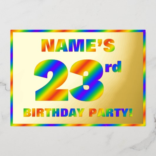 23rd Birthday Party —おもしろい、レインボースペクトル「23」 箔招待状 (正面)