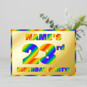 23rd Birthday Party —おもしろい、レインボースペクトル「23」 箔招待状 (立ち正面)