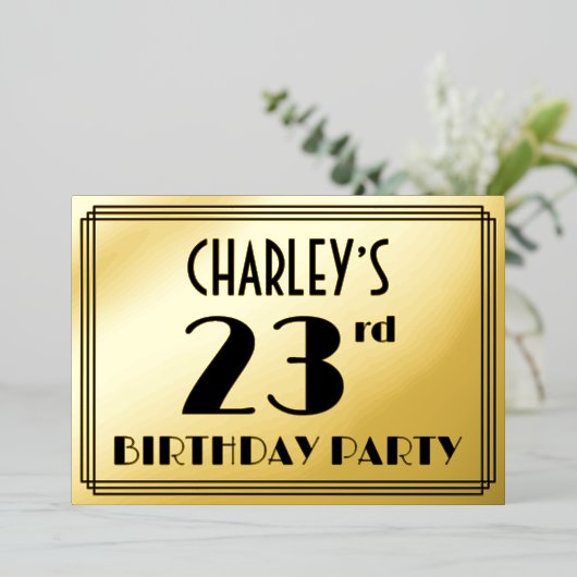 23rd Birthday Party —アールデコ検索「23」 +名前 箔招待状 (立ち正面)