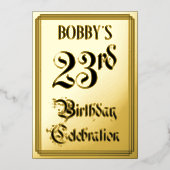 23rd Birthday Party – スクリプエレガントト+名前をカスタムする 箔招待状 (正面)