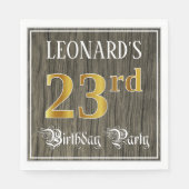 23rd Birthday Party — フェイク金ゴールド&ウッドフェイク・ルックス スタンダードランチョンナプキン (正面)