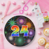 24イベント-おもしろいカラフル、はっきりした、虹24 ペーパープレート (パーティー)