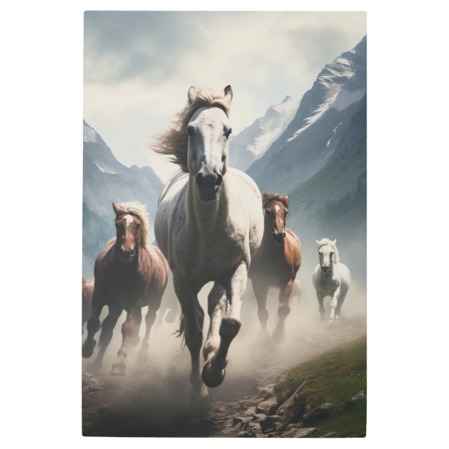 24インチx 36インチ走の馬のメタルウォールアート メタルプリント (正面)