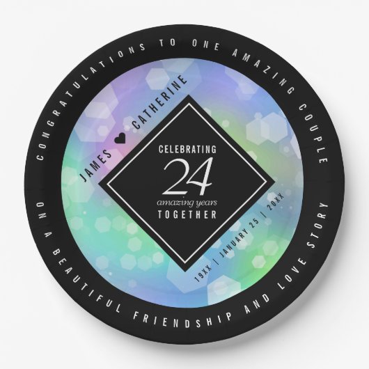 24エレガントth Opalの結婚記念日お祝い ペーパープレート (正面)