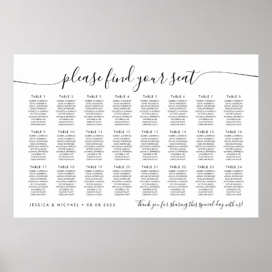 24テーブルモダン席の座席表を見つける ポスター (正面)