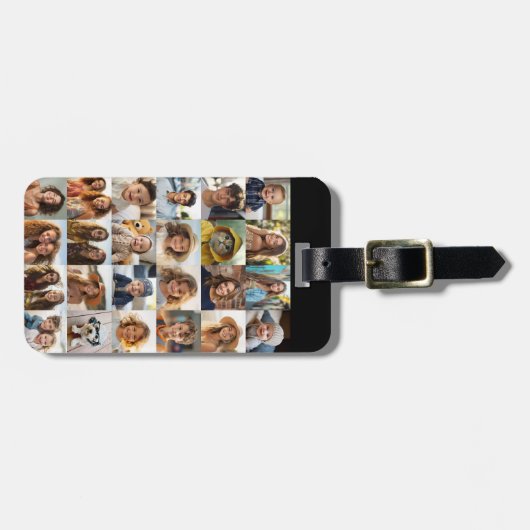 24フォトコラージグリッド – 黒と白の文字 ラゲッジタグ (正面横)