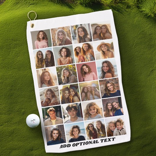 24フォトコラージュ – カスタム文字 – 白黒 ゴルフタオル