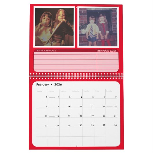 24フォトコラージュ – 1か月あたり2枚 – 日付メモゴール カレンダー (2月 2026)