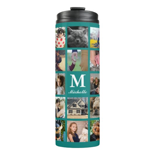 24モダン家族写真コラージュ(イニシャル&名前付き) タンブラー (正面)