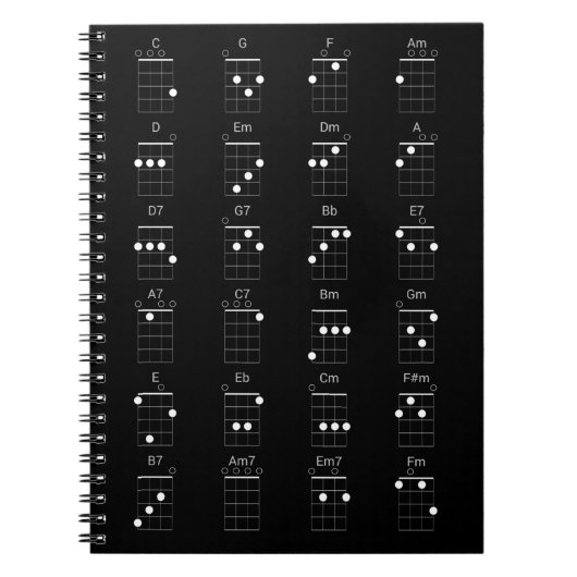 24共通Ukuleleコード表 – UkeチートシートP ノートブック (正面)