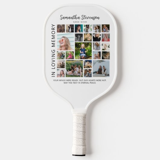24写真パーソナライズされたコラージュ記念碑 ピックルボールラケット (裏面)
